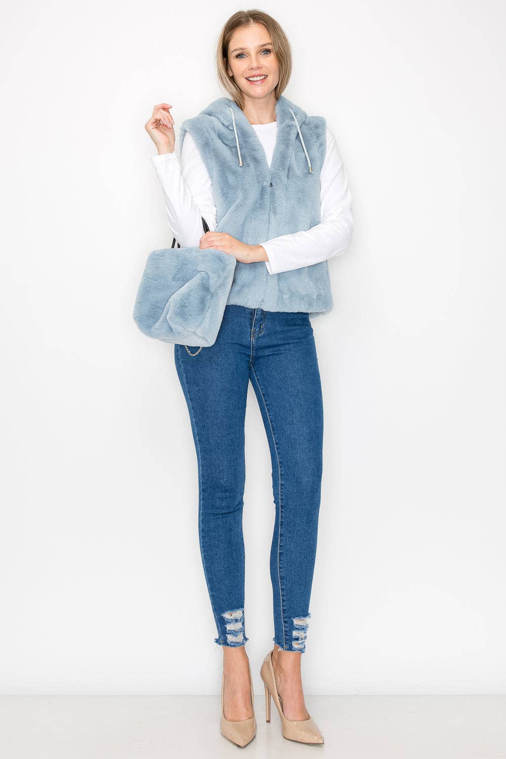 Joh Apparel – wholesale Väst - Dam – Jackie pälsväst med matchande crossbody-pälsväska (set)10