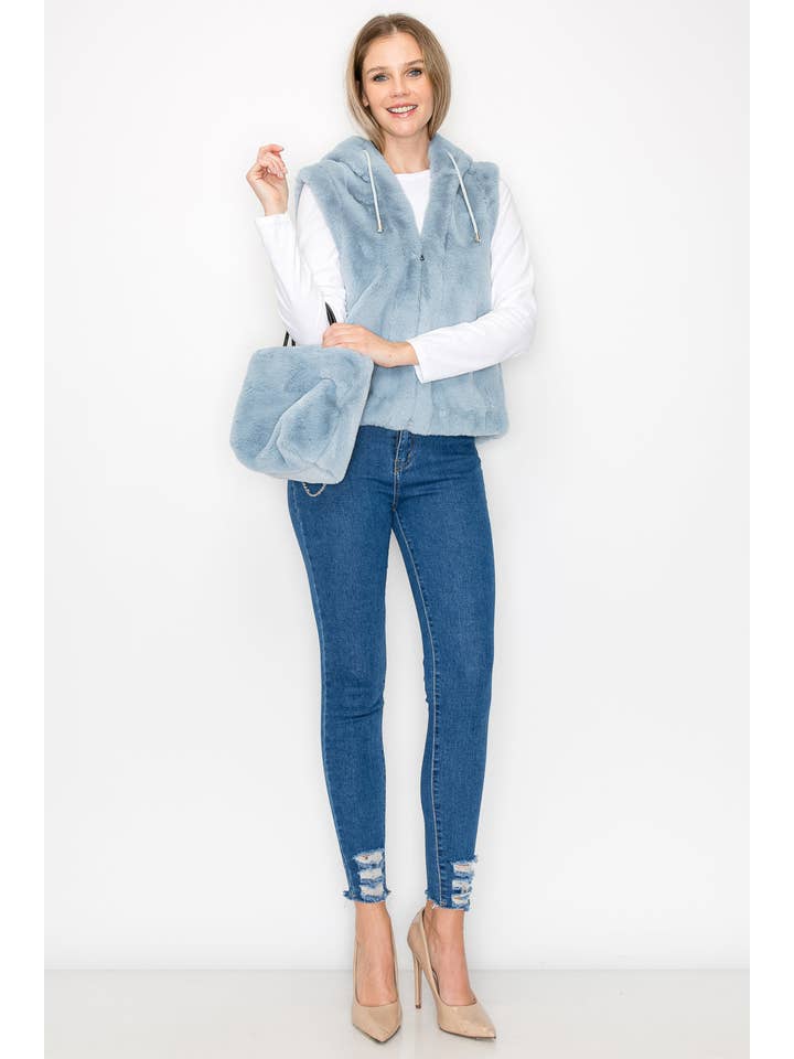 Joh Apparel - Wholesale Outerwear Vest - Women's - Jackie Fur Vest with Crossbody Fur Bag8