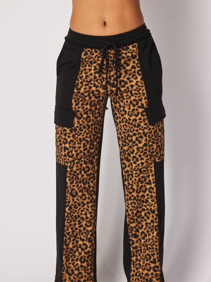 Angelina Denim Mix Leopard Print Straight Pants (HDP32959) for wholesale on Faire0