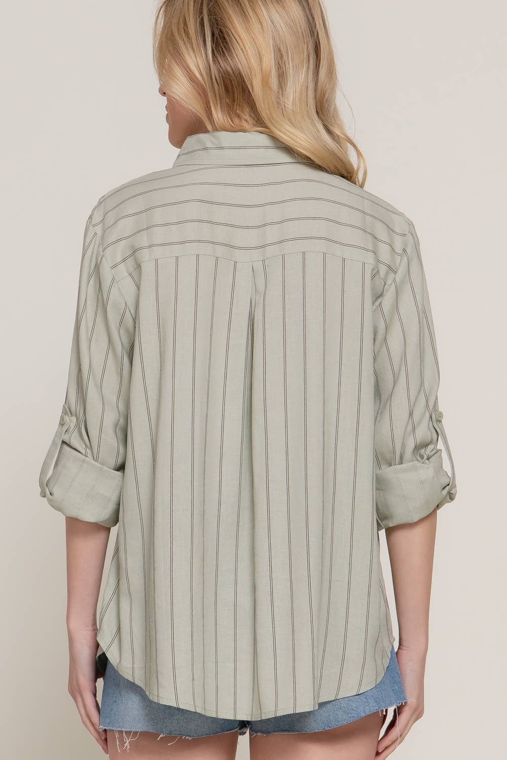 Active Basic | Active USA - Wholesale Button Down Shirt - Women's - Long Sleeve Button Down Stripe Linen Oversized Shirt22