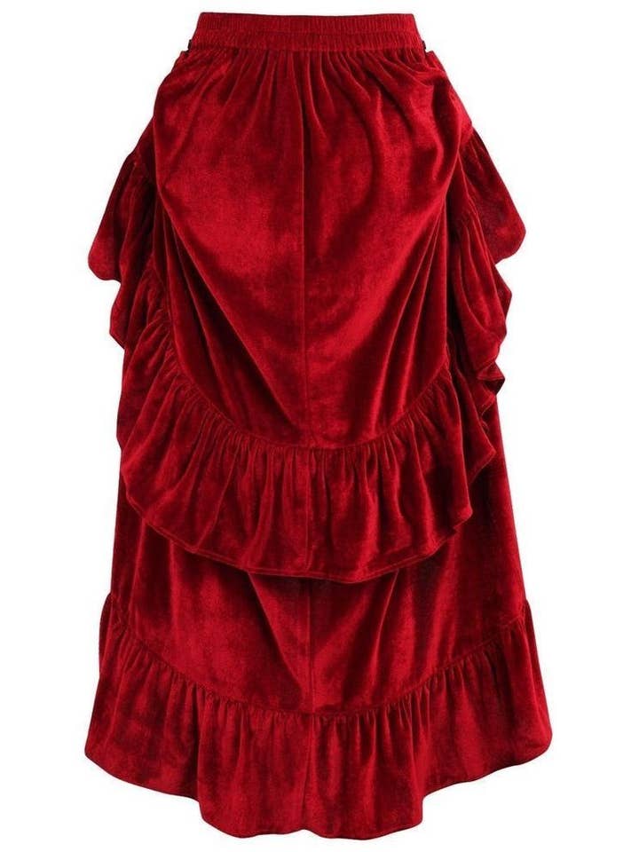 Daisy Corsets - Wholesale Skirt – Women’s - Dark Red Velvet Adjustable High Low Bustle Skirt2