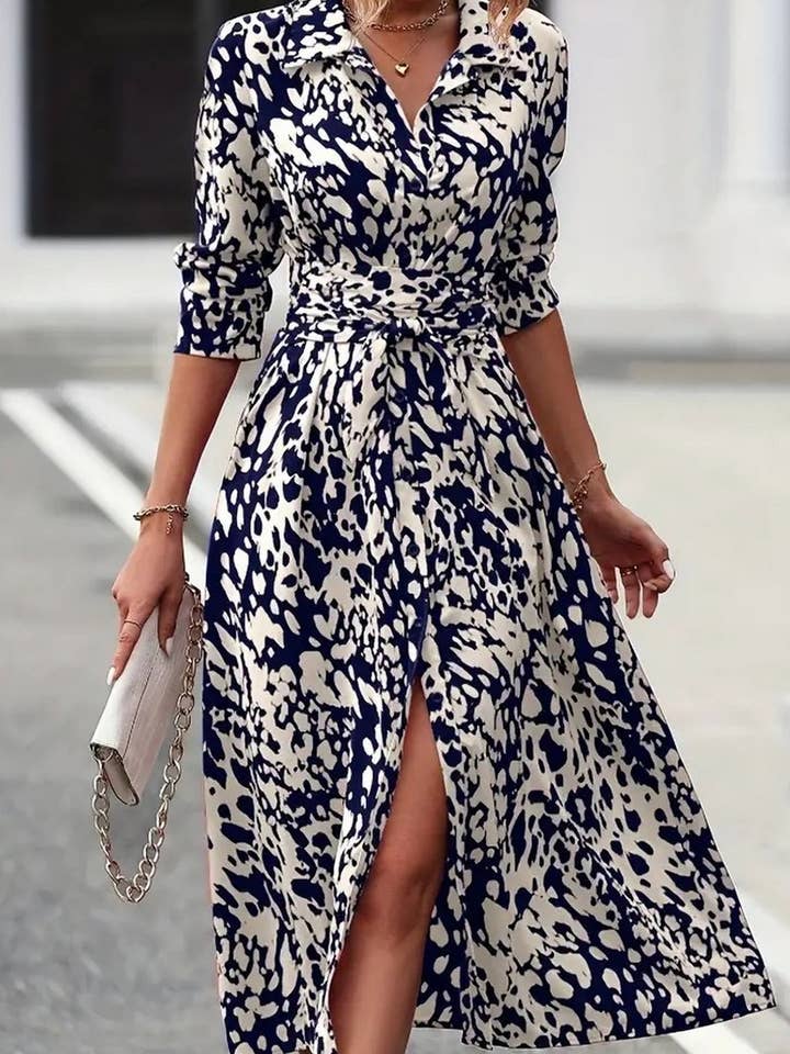 NINEXIS - Wholesale Dress - Women's - CWDMD5585_BUTTON LONG SLEEVE WAIST A-LINE DRESS2