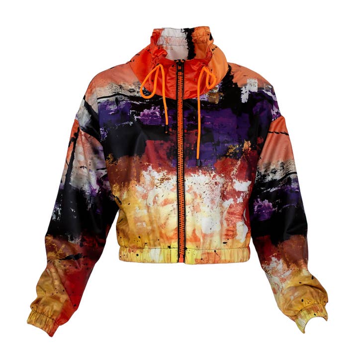 Colorful Abstract Cropped Bomber Raincoat for wholesale by Lalipop Design