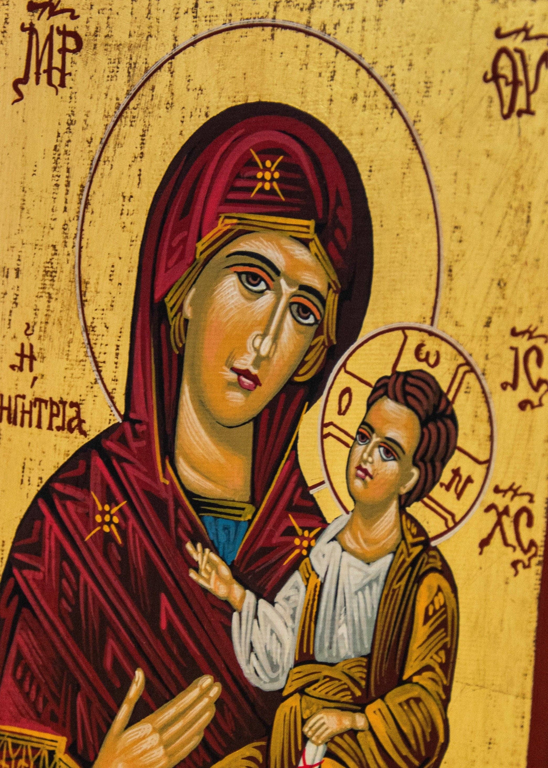 TheHolyArt - Vendita all'ingrosso Dipinti/Disegni - Icona della Vergine Maria dipinta a mano Panagia Odigitria, icona greco-ortodossa fatta a mano con foglia d'oro 22k della Theotokos, arte bizantina da appendere alla parete7