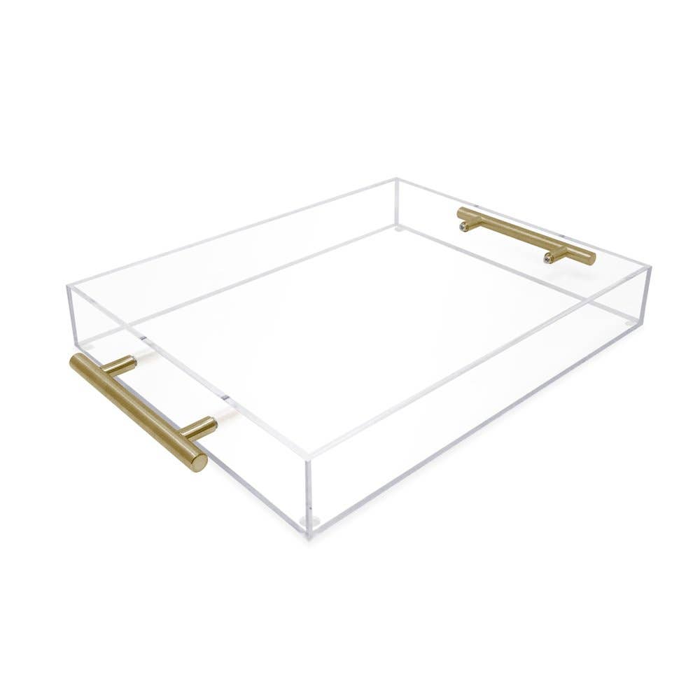 Isaac Jacobs International - Wholesale Serving Tray - Isaac Jacobs Clear Acrylic Serving Tray with Metal Handles0