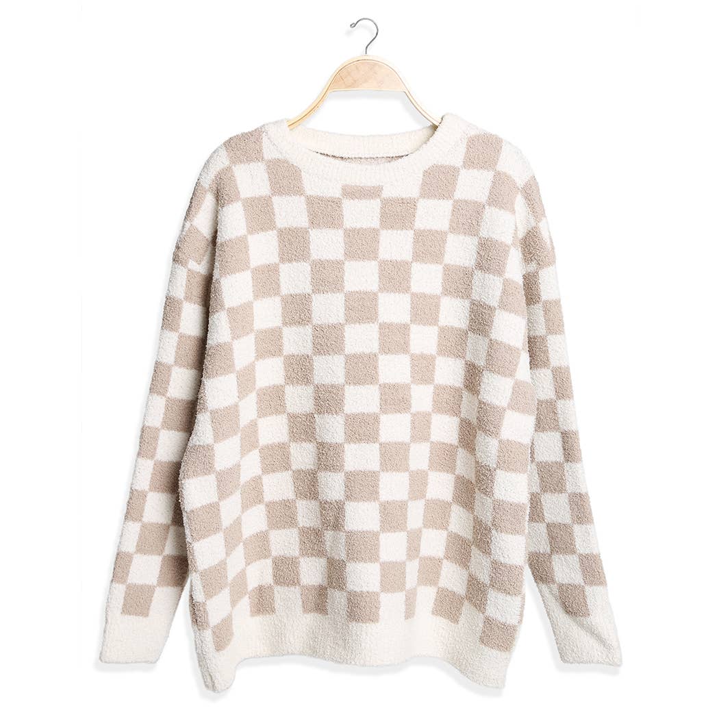 Fashion City - Wholesale Sweatshirt - Women's - Checkered Pullover Sweater Lounge Pajama Top0