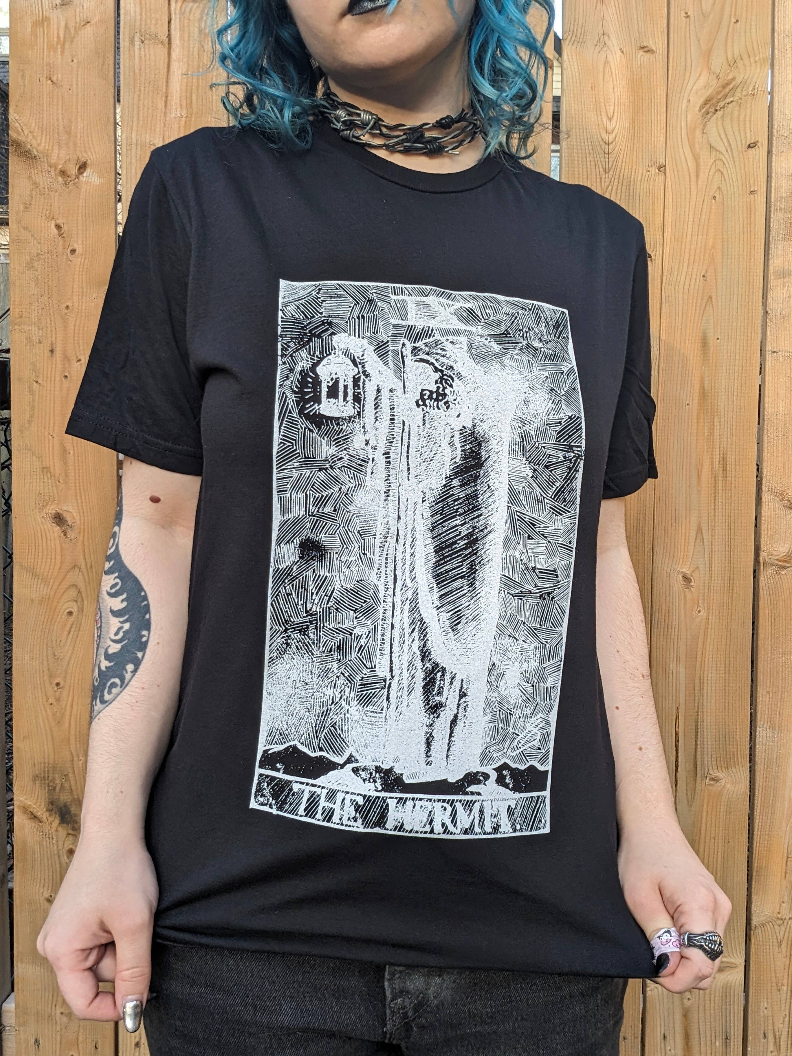 RaccoonGuts - Wholesale Screen Printed T-Shirt - Women's - The Hermit Gothic Alt Tarot Printed T-shirt6