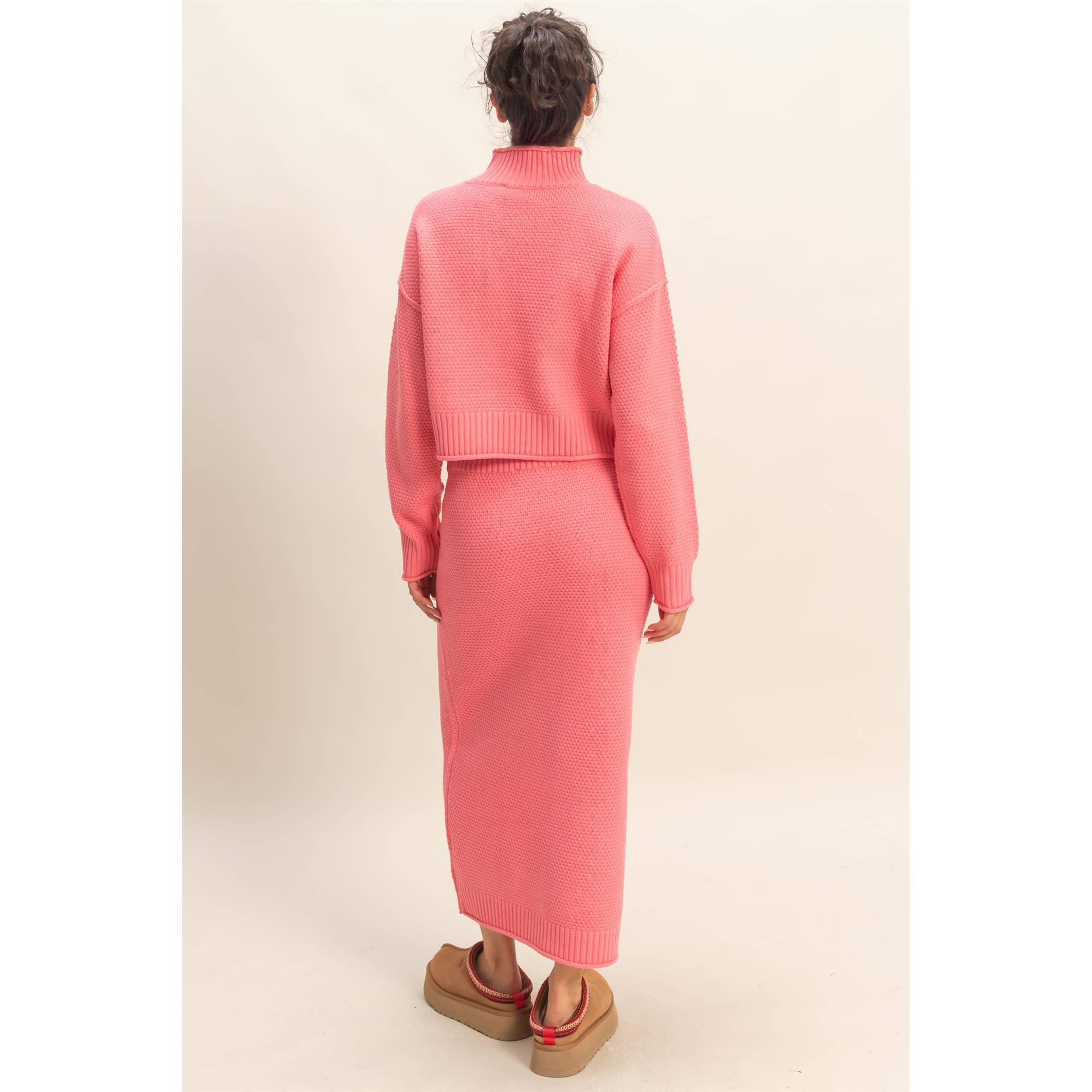 Double Zero - Wholesale Top & Skirt Set - Women's - Textured High Neck Sweater & Skirt Set7