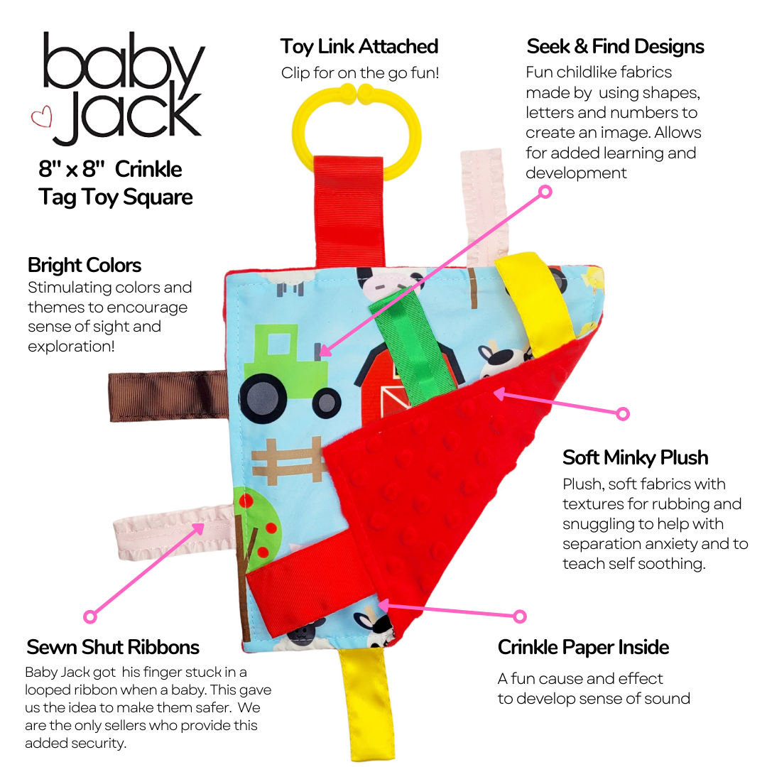 Baby Jack and Company - Wholesale Crinkle Tag Toy - Baby - Farm Agriculture Cows Pigs Horses Chickens Baby Tag Crinkle 4