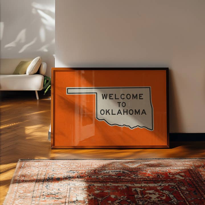 Tejas Country Club - Wholesale Art Print - Welcome To Oklahoma Vintage Orange Road Sign Art Print5