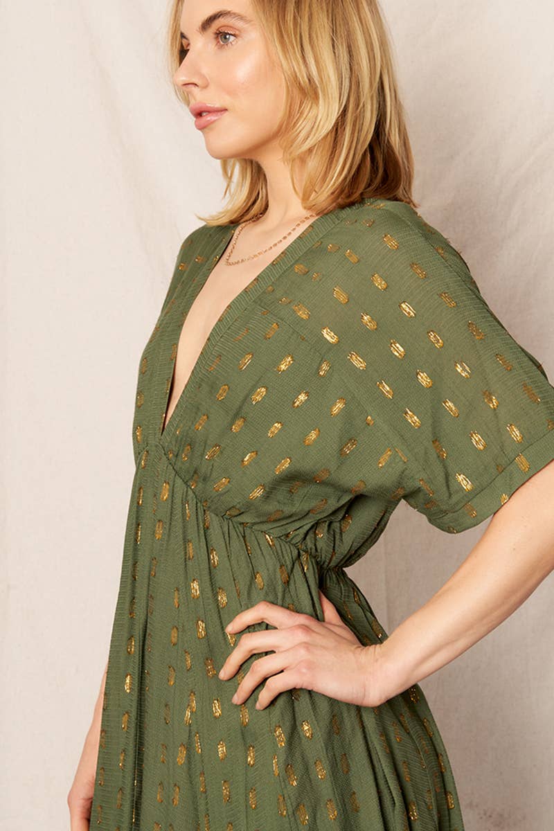 En Crème - Wholesale Dress - Women's - Kimono Sleeve Lurex Polka Dot Maxi Dress11