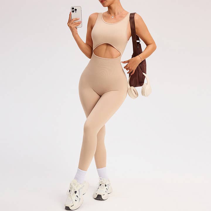 Mono de yoga al aire libre sin costuras con escote profundo en V y espalda descubierta para venta al por mayor de WONDERXFANS