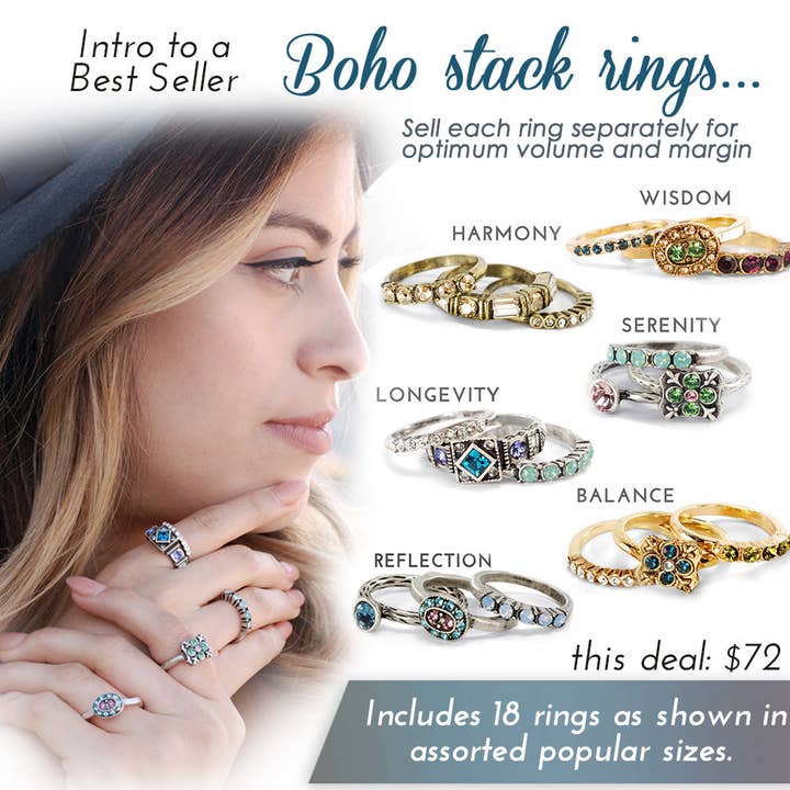 Boho Stack Rings Intro Deal DEALSTACK for wholesale by Sweet Romance Jewelry