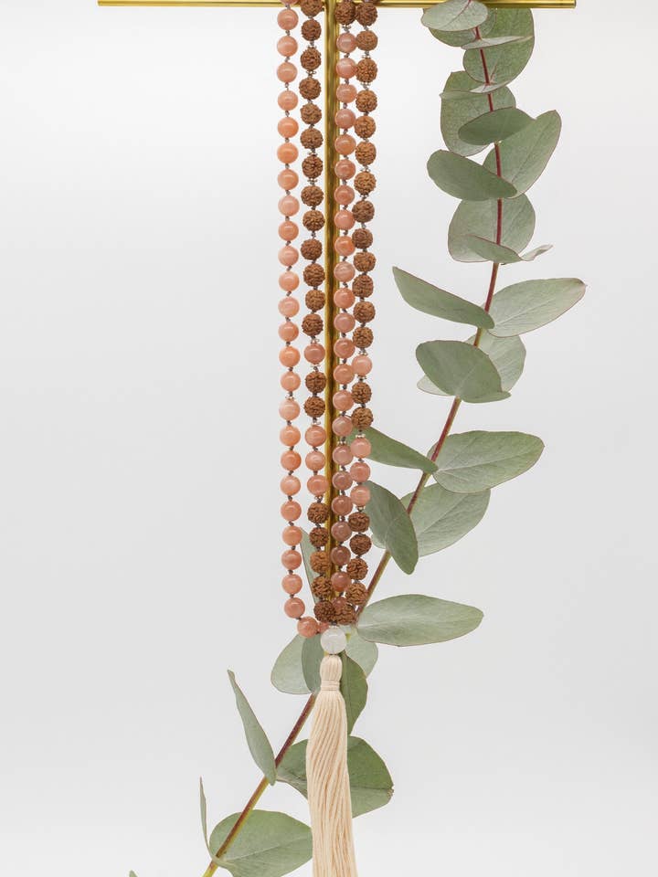 Sunstone Rudraksha Moonstone Mala for wholesale by Nalina Wild