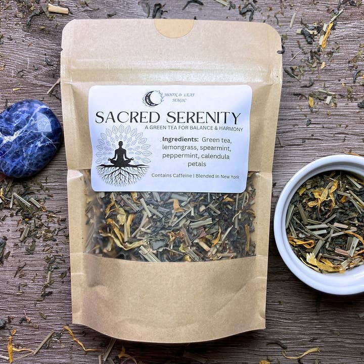 Sacred Serenity Green Tea: Refreshing Mint & Lemongrass for wholesale by Moon & Leaf Magic