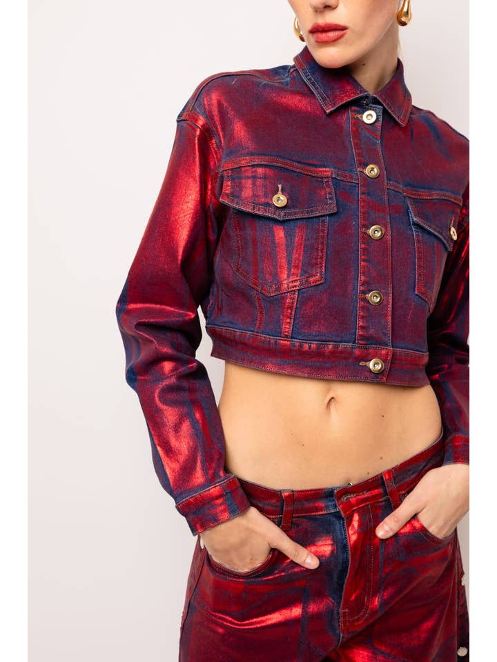 Rosso Giacca di jeans rivestita in lamina rossa Halle in vendita all'ingrosso su Faire