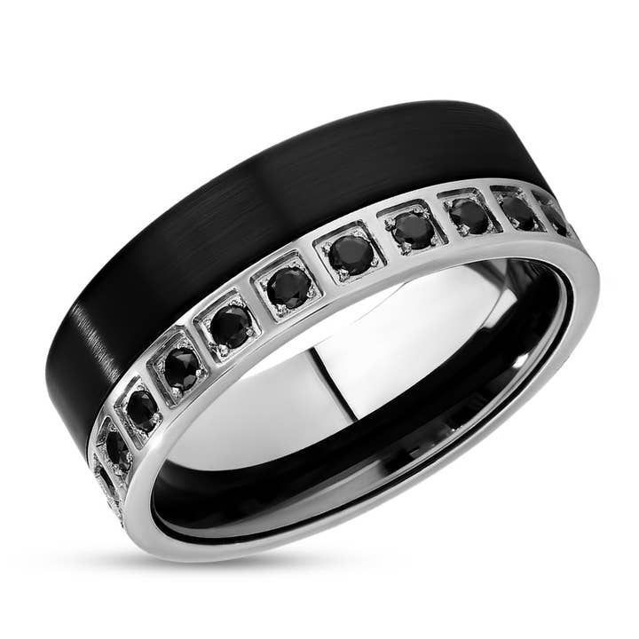 Man's Tungsten Ring - Black Tungsten Ring - CZ Wedding Ring - Tungsten Carbide Ring for wholesale by Lucky Love Rings