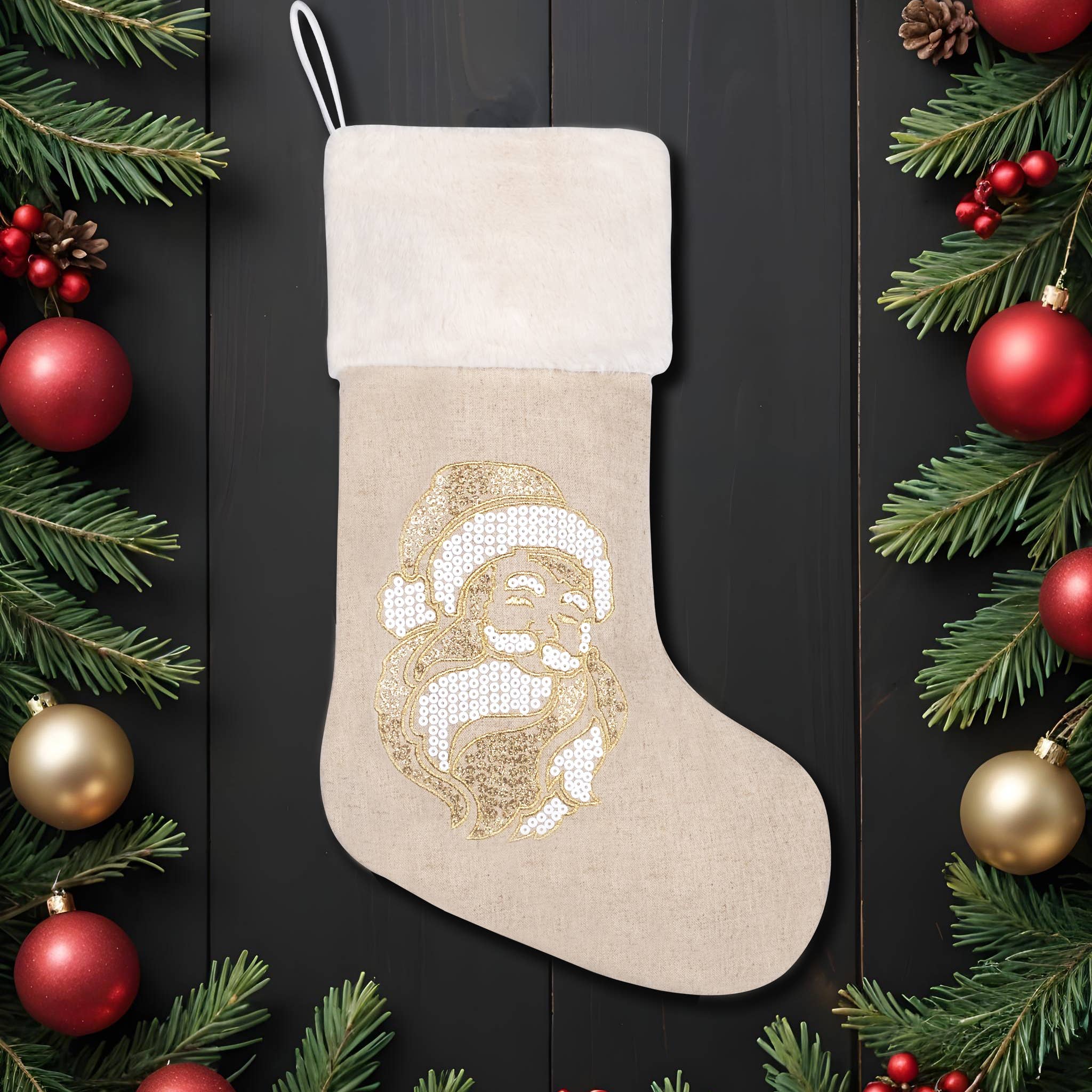 GEXWORLDWIDE – wholesale Holiday Stocking – Linen Sequin Embroidered Christmas Stockings
5