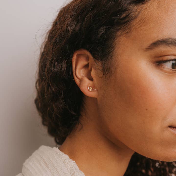 JaxKelly - Wholesale Stud/Post Earrings - Wire Wrapped Moon - Clear Quartz - Earrings1