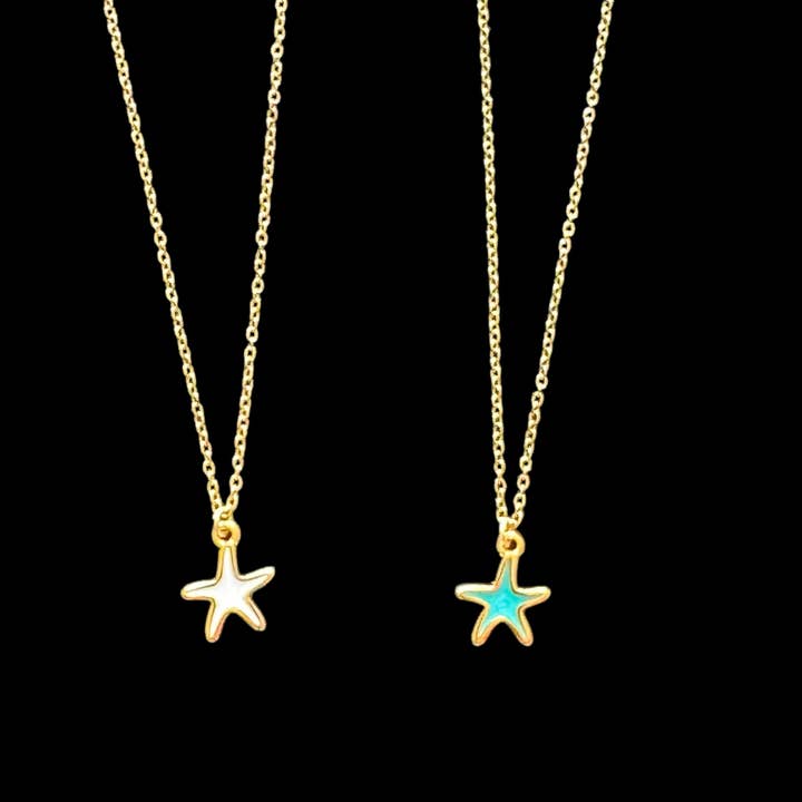 Stainless steel and epoxy starfish necklace,18" for wholesale by Jackie Gallagher Designs - Handmade Coastal Jewelry