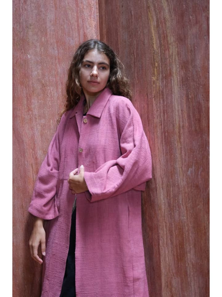 Fiery Pink Duster Jacket X Audrey for wholesale on Faire