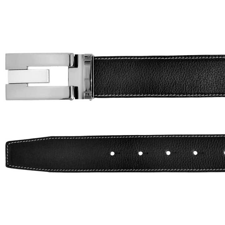 Tan OHM New York Grained Soft Leather Perimeter Stitched Handmade Reversible Belts Tan/Black for wholesale on Faire