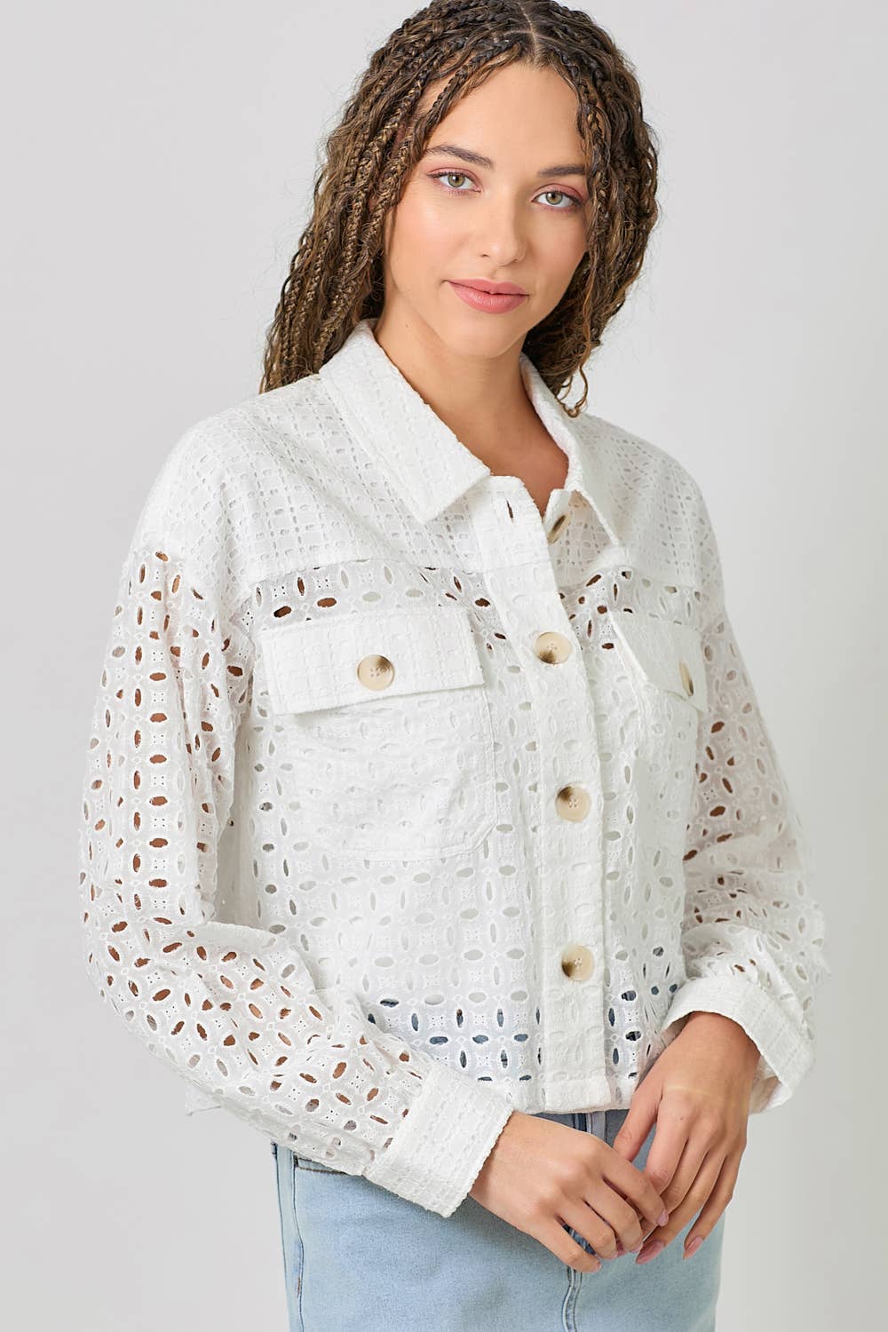 Mystree - Wholesale Jacket - Women's - 61096 Button Down Mixed Eyelet Jacket 6