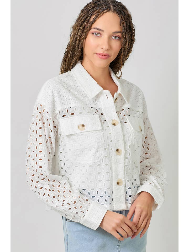 Mystree - Wholesale Jacket - Women's - 61096 Button Down Mixed Eyelet Jacket 6