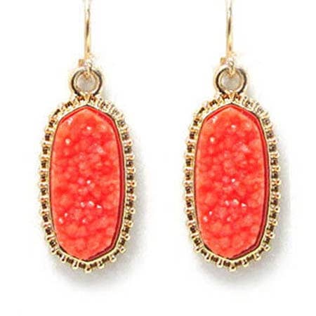 MiMi Wholesale - Vente Boucles d'oreilles pendantes - VE1442 Boucles d'oreilles pendantes ovales hexagonales en pierre druze