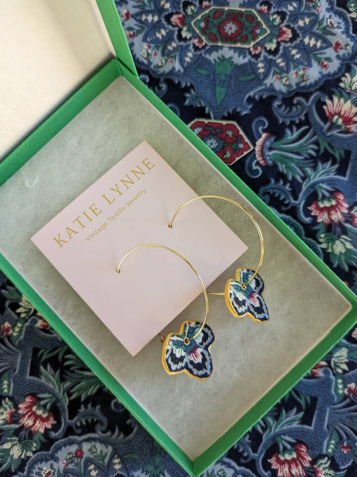 Florence Hoop Earring for wholesale by Katie Lynne - Vintage Textile Jewelry
