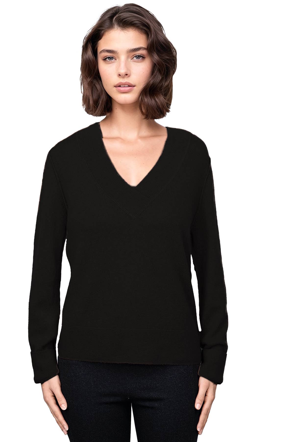 Subtle Luxury - Wholesale Knit Sweater - Women's - 100% Cashmere Favorite Fitted V-Neck Sweater0