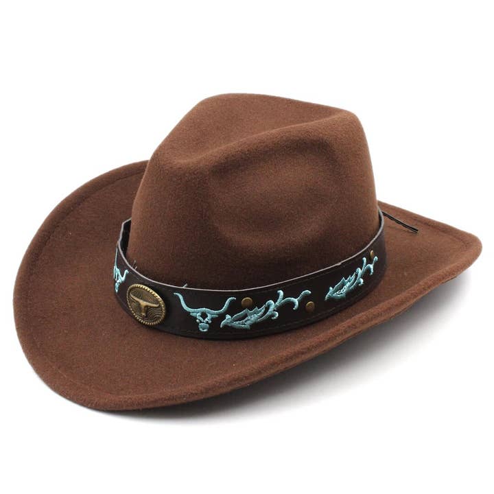 Syrrios Gifts LLC - Wholesale Cowboy hat – Unisex - Western Cowboy Hat Bull & Turquoise Band Adjustable Felt10