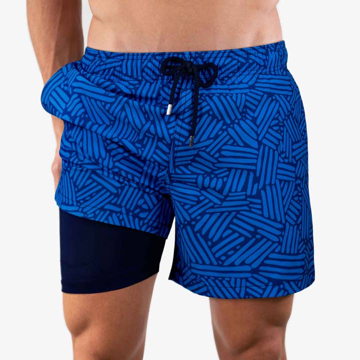Men’s Premium Compression-Lined Hybrid Shorts – Blue Lake for wholesale by CAPELLE MIAMI