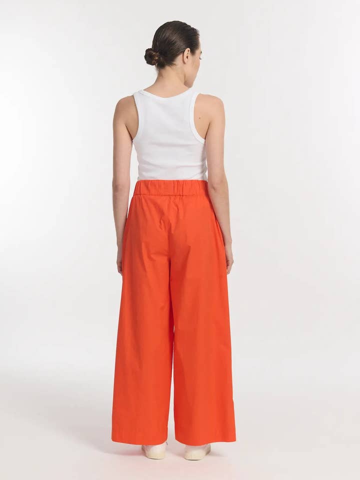 LABDIP - Wholesale Pants - Women's - Wide Poplin Trousers with Elastic Waist UKA Tangerine