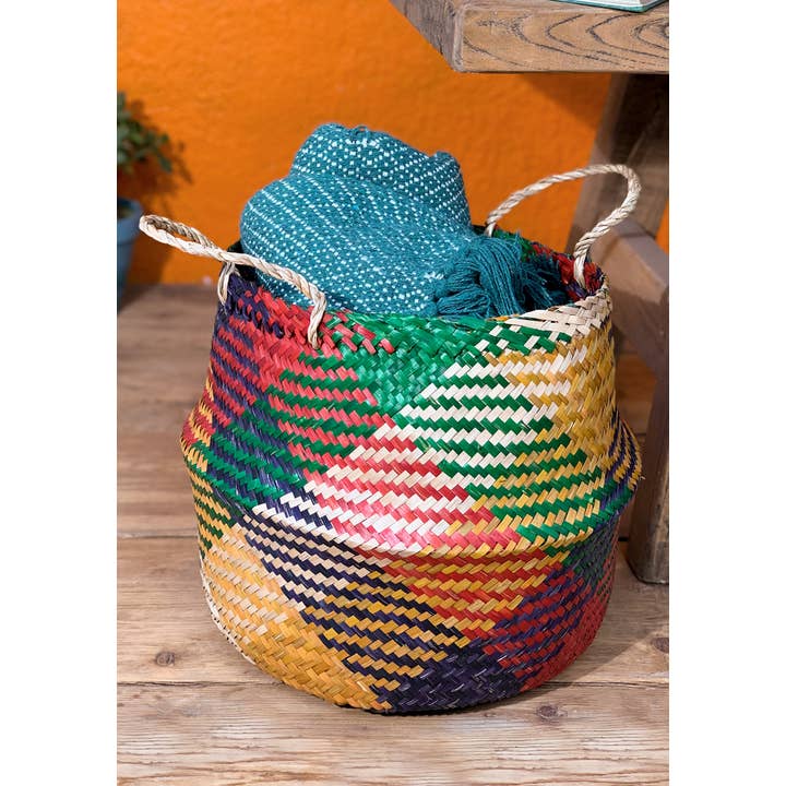 Namaste - Wholesale Basket - Rainbow Check Seagrass Basket Large