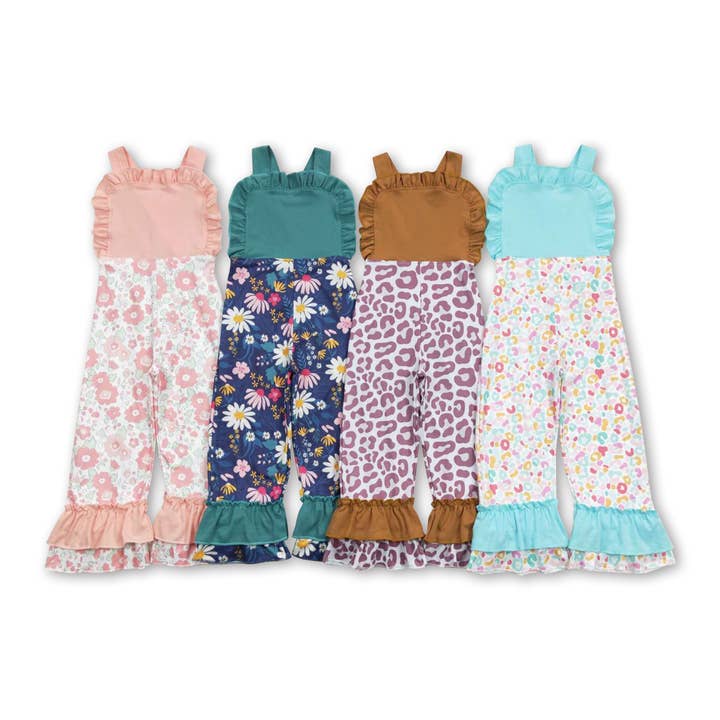 Yawoo Garments - Wholesale Overalls - Kids - Suspender floral leopard baby girls ruffle overalls8