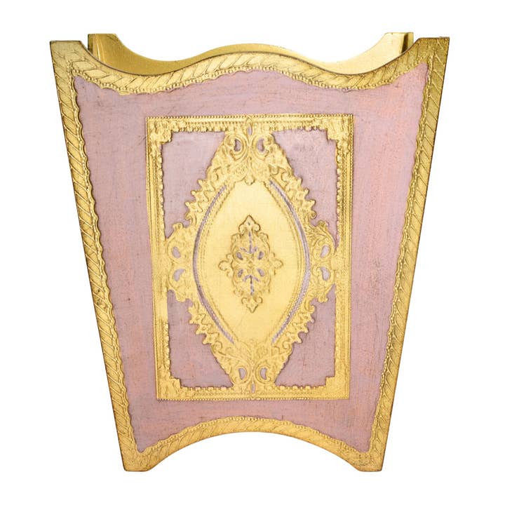 Via Graceffo - Wholesale Prullenbak/vuilnisbak - Florentijnse Gesneden Houten Prullenbak, Roze en Goud, Gemaakt in Italië2