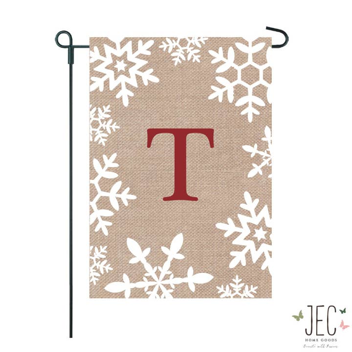 Jule Vinter Snefnug Monogram Jute 2-sidet Haveflag 12,5x18" for engroshandel hos JEC Home Goods Inc