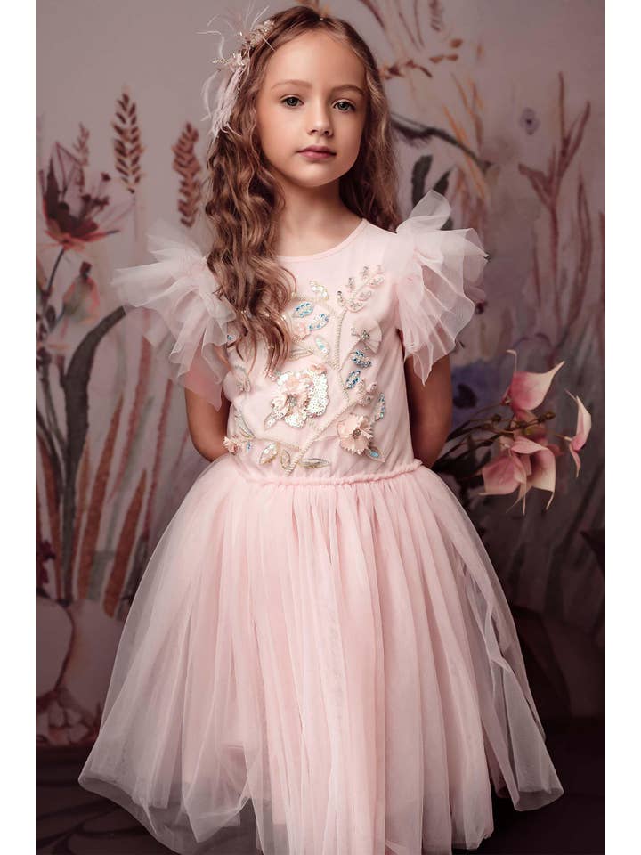 Tutuland - Vendita all'ingrosso Vestito - Bambini - Abito da sposa con fiori ricamati a fiori in pizzo