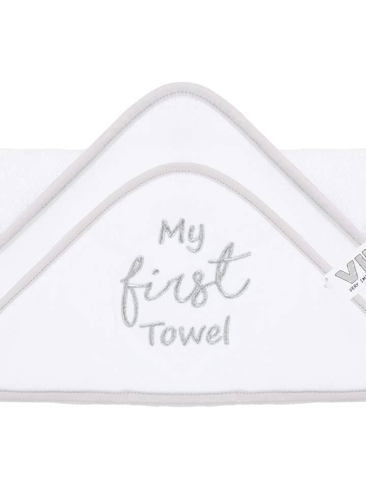 Asciugamano con cappuccio My First Asciugamano Bianco-Argento per la vendita all'ingrosso da parte di Very Important Baby®