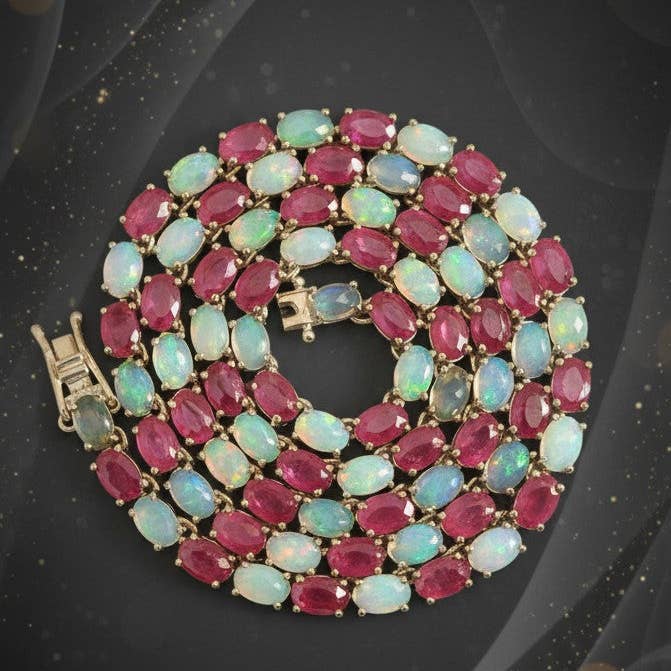Royal Fire & Ice Necklace: Natural Ruby and Opal Alternating Tennis Necklace for wholesale by Princejewelshub