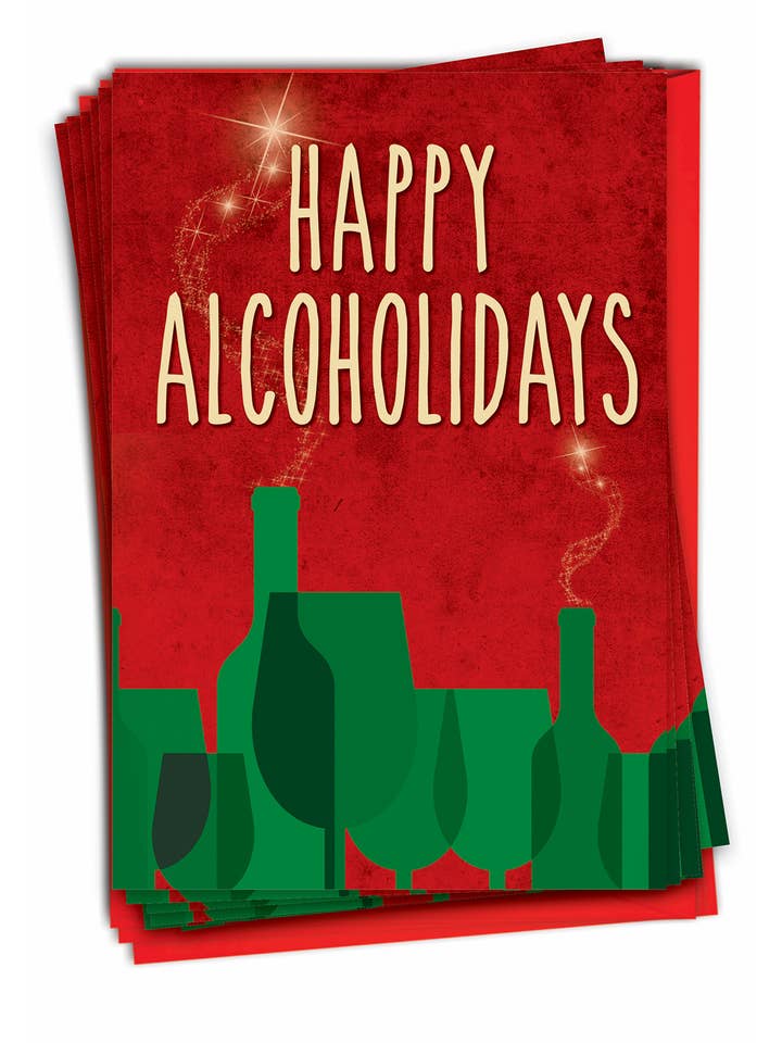 Æske med 12 julekort - Happy Alcoholidays for engroshandel hos NobleWorks