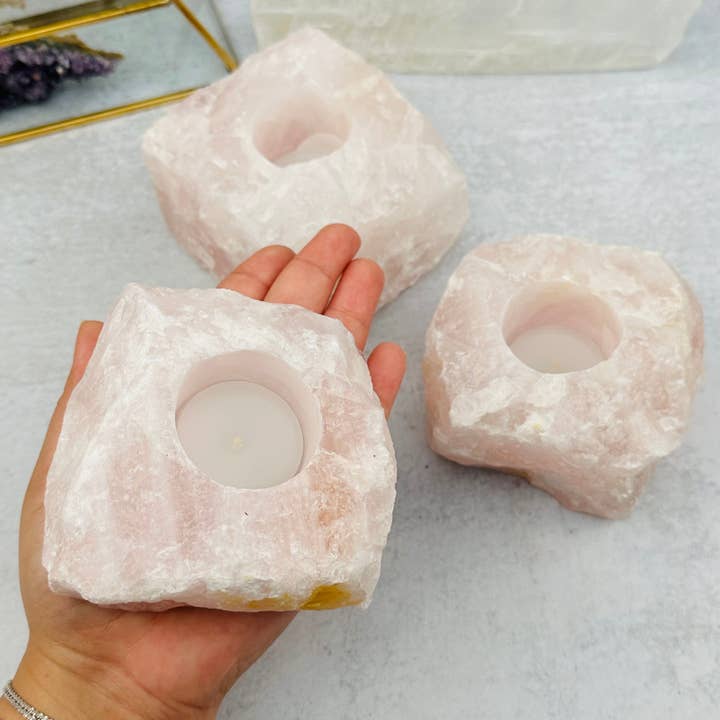 Rock Paradise - Wholesale Candle Holder - WHOLESALE Crystals - Case Pack BULK LOT - BUY THE BOX 🌸 20 Rose Quartz "B" Candle Holders - SAVINGS6