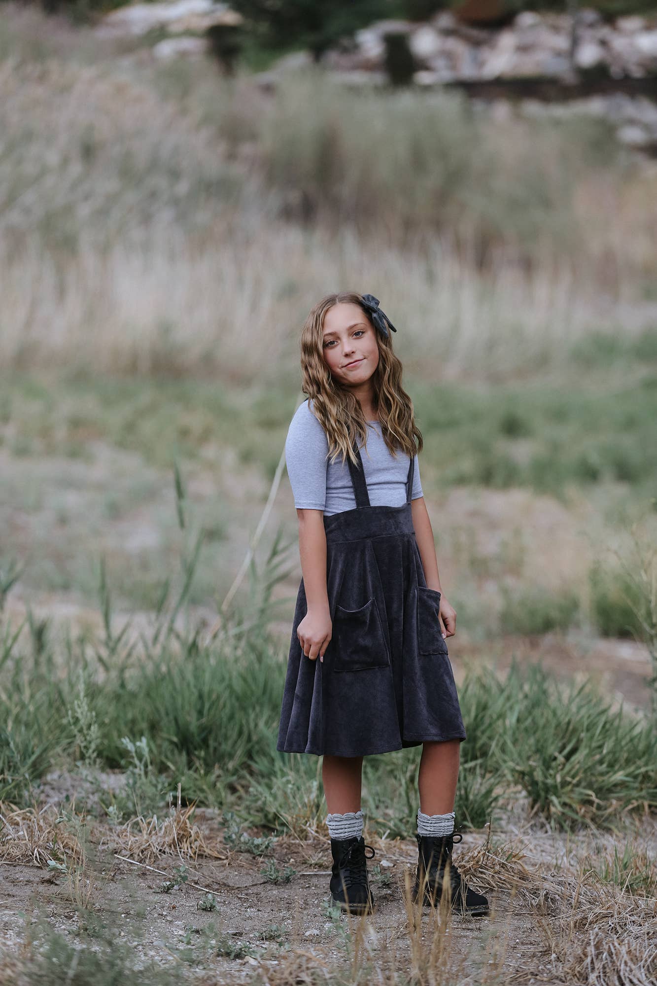 Navy Fields - Wholesale Dress - Kids - Polly Pinafore Grey Corduroy Jumper Dress2