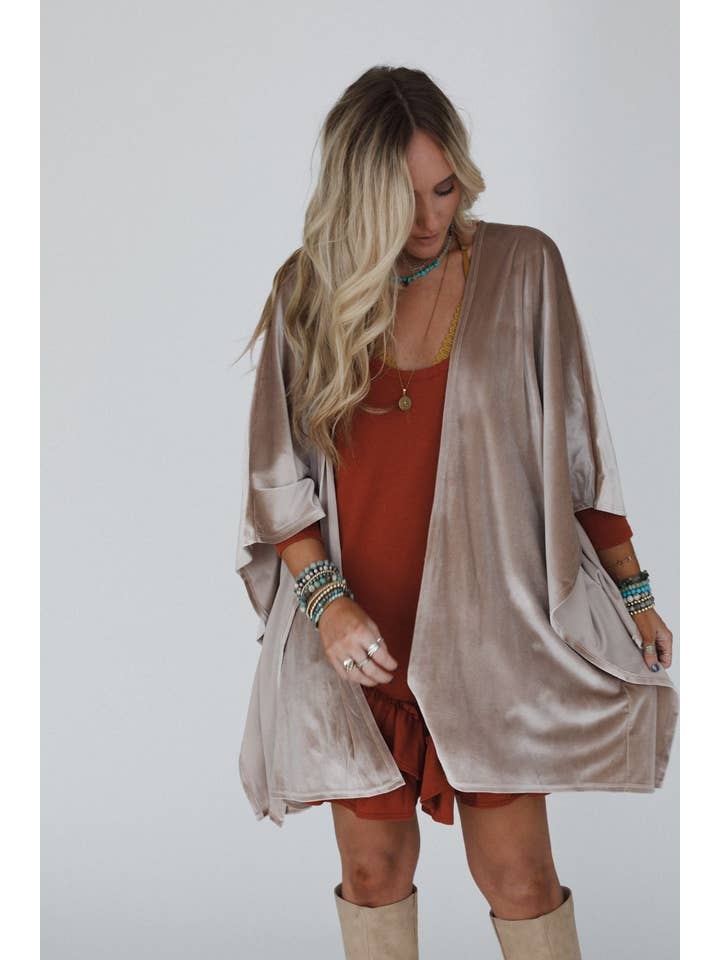Three Bird Nest - Wholesale Kimono - Women's - Savoy Velvet Kimono - Taupe