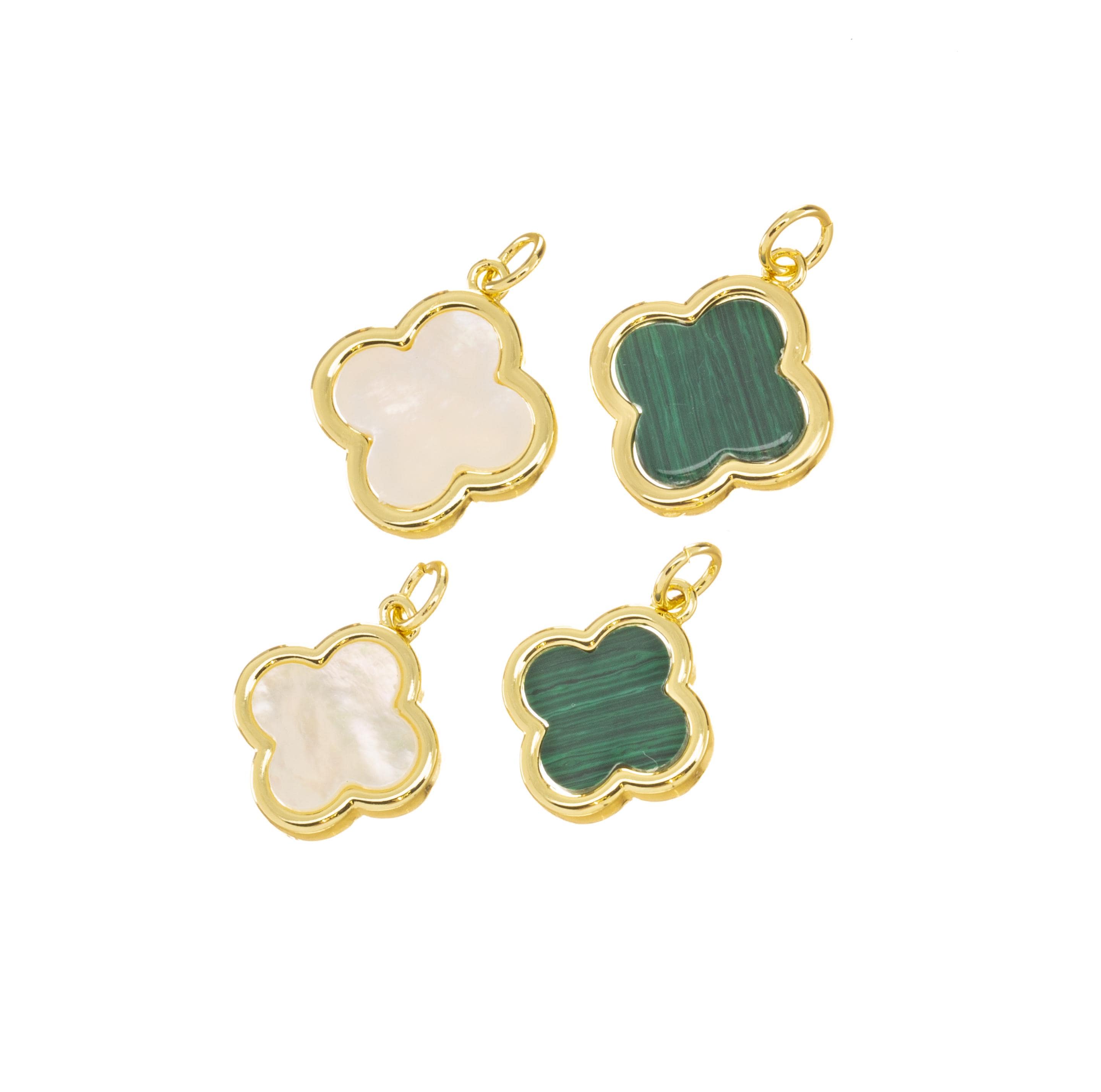 Jewel Pledge - Wholesale Individual Charm/Pendant - Gold & Malachite Clover Charms, Mother of Pearl Flower Charm4
