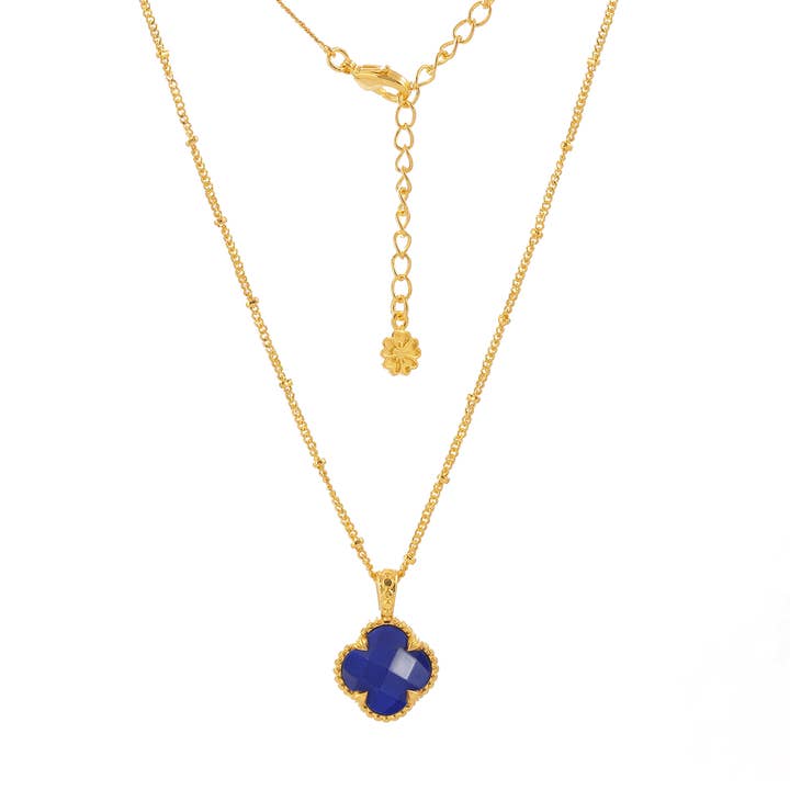Tyche clover 22k Gold Gemstone Necklace Lapis with Gift Box for wholesale by AZUNI London