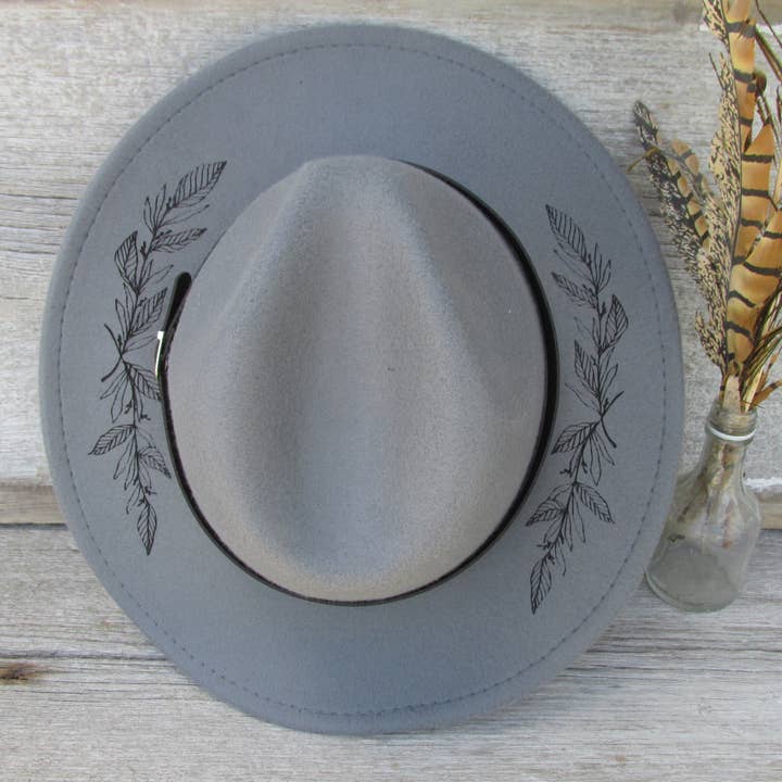 Burned Felt Hat - Lasered Fedora Cowboy Hat - Floral Vine and other Purchase Wholesale burned felt hats. Free Returns & Net 60 Terms on Faire trending on Faire.