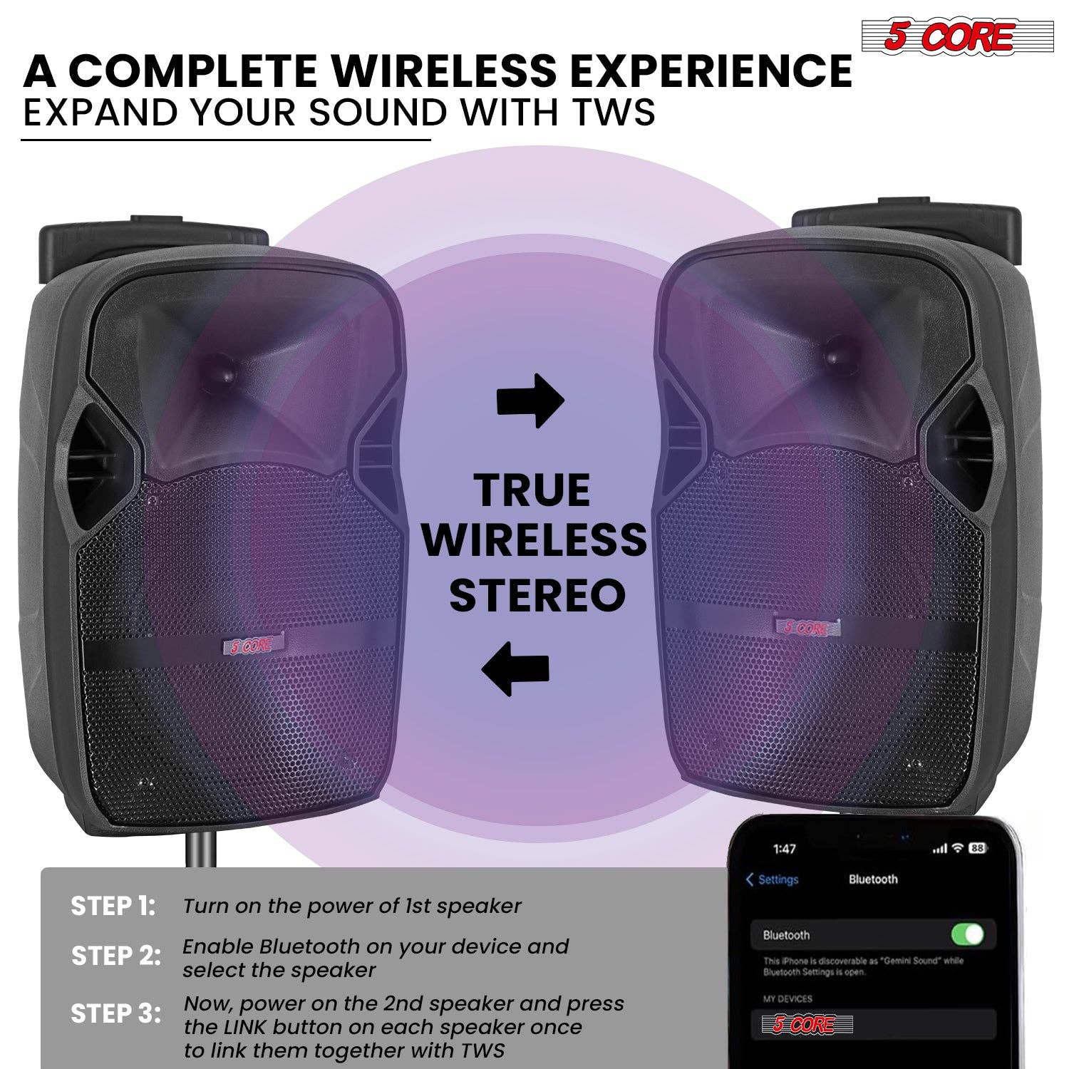 K Cube Inc - Wholesale Speakers - 5Core Party Speaker 2Pc Bluetooth 400W Active PA DJ System1