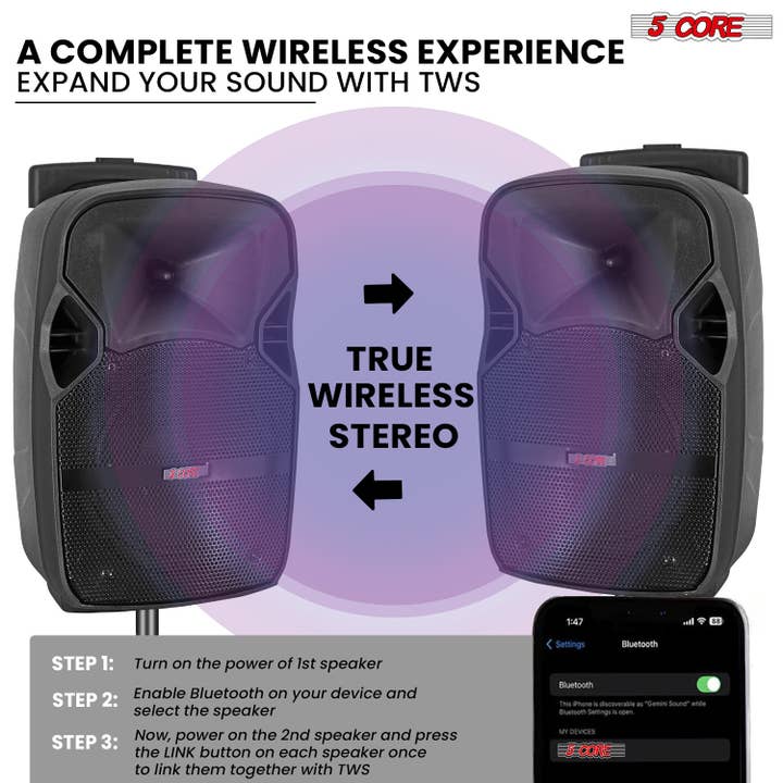 K Cube Inc - Wholesale Speakers - 5Core Party Speaker 2Pc Bluetooth 400W Active PA DJ System1